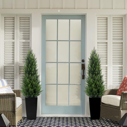 5FT Artificial Cedar Topiary Trees - 2 Pack UV-Resistant Faux Cypress Plants