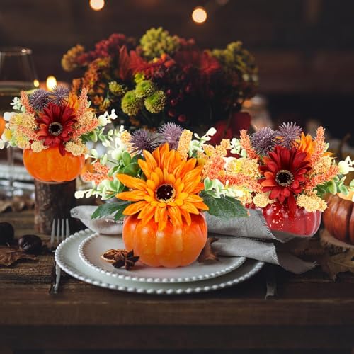 Set of 6 Mini Artificial Pumpkin Floral Centerpieces for Fall Thanksgiving