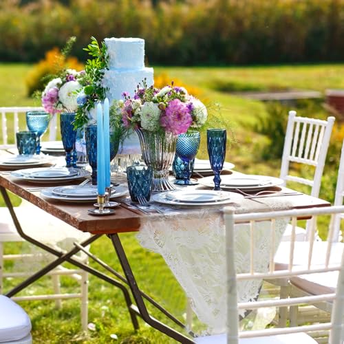 12 Pack White Lace Table Runners 14x120 Inch for Wedding & Party Decor