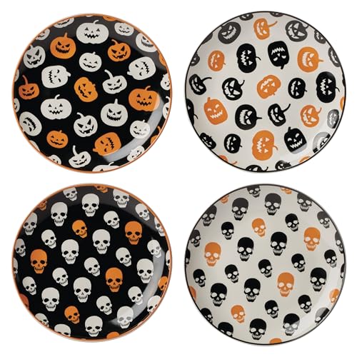 Halloween 8-Inch Porcelain Accent Plate Set, 4-Piece Appetizer Set