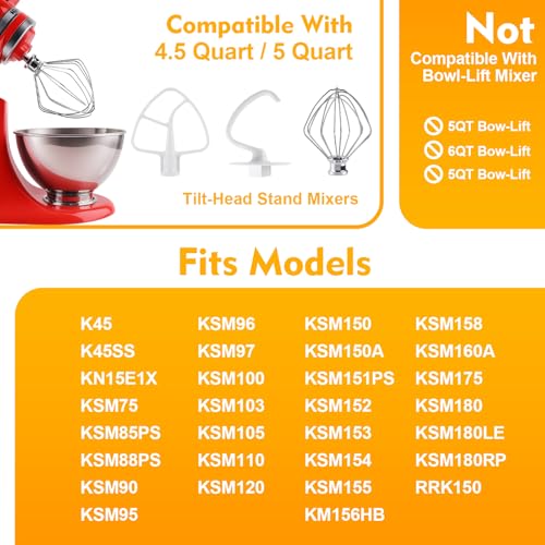 3-Piece Stand Mixer Attachment Set: Wire Whip, Dough Hook, and Flat Beater