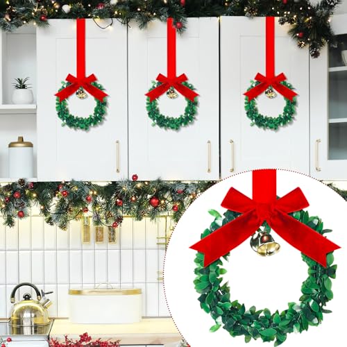 12-Piece 6-Inch Mini Christmas Wreaths with Velvet Bows and Gold Bells