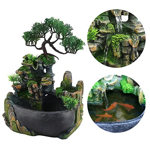 11-Inch Indoor Rockery Waterfall Fountain with Planter and Fish Bowl