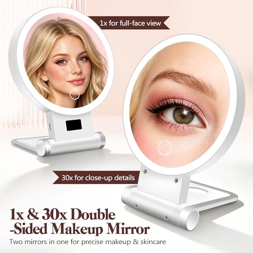Lighted Magnifying Makeup Mirror with Adjustable Brightness and Stand - Travel Friendly