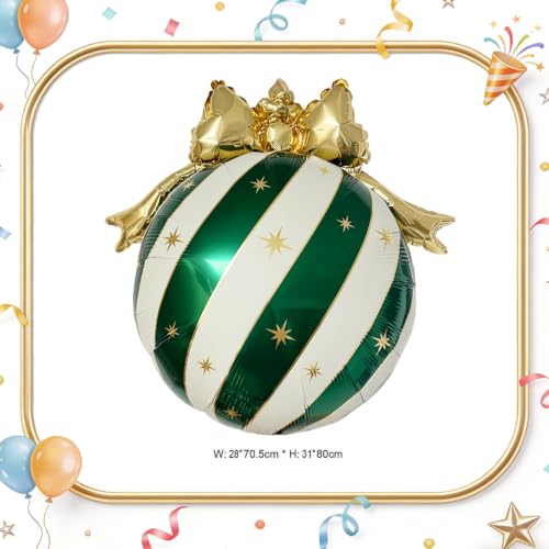 Christmas Bauble Balloon Set 6Pk – Red Green White & Gold Striped 28x31" Aluminum Foil Decor