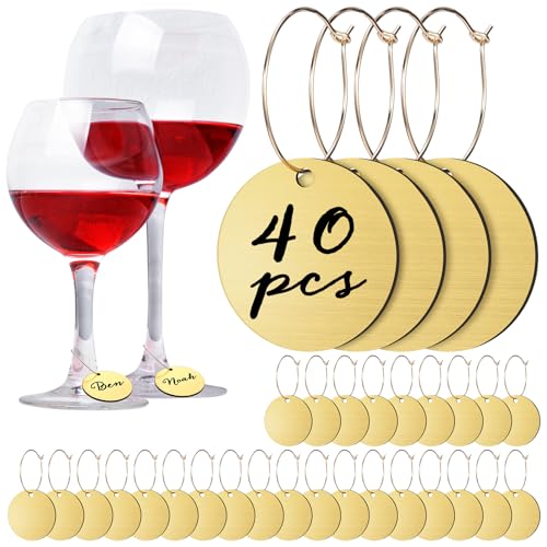 Tondiamo Round Acrylic Wine Charms 40 Pcs with Marker for Glasses & Parties