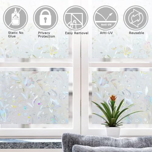 Privacy Window Film - Tulip Stained Glass Design, 17.5" x 78.7"