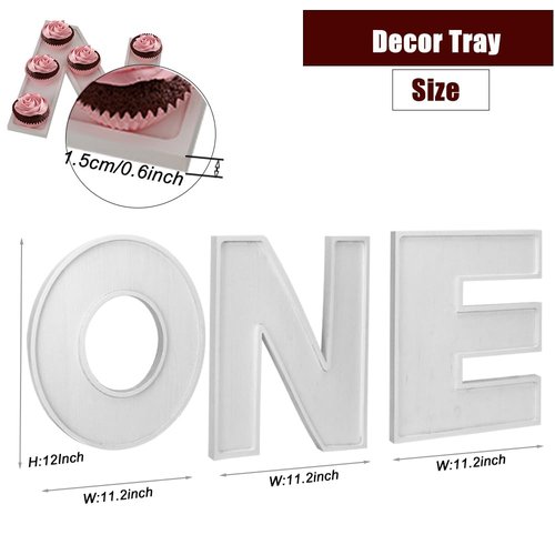 3PCS Larger Charcuterie Letter 12” ONE fillable Tray, Baby Serving Trays for Food, Wood Letter Chocolate Candy Tray for Baby Shower Party Favors (ONE- White)