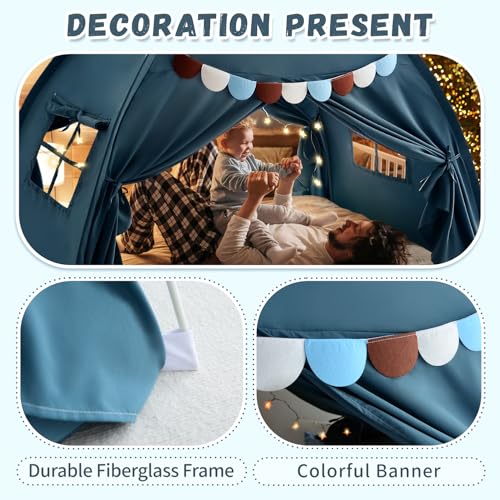 Kids Twin Bed Privacy Tent - Indoor Playhouse Canopy with Dual Doors, Blue