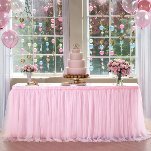 6ft Pink Tulle Table Skirt for Baby Shower and Birthday Party Decorations