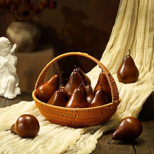 12 Pcs Artificial Brown Pears - Lifelike Decorative Fruit for Home & Photography