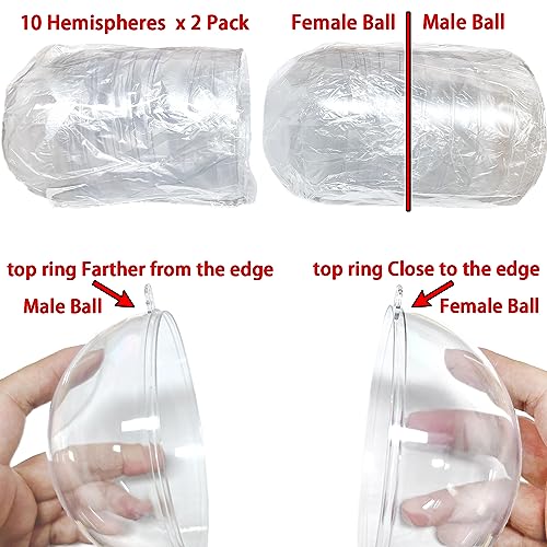 10-Pack 60mm Clear Plastic Fillable Ornament Balls for DIY Crafts