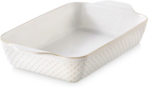 DOWAN 9x13 Deep Lasagna Baking Dish - Durable Ceramic Casserole Pan with Handles | 4 Quarts, Oven Safe, Arctic White