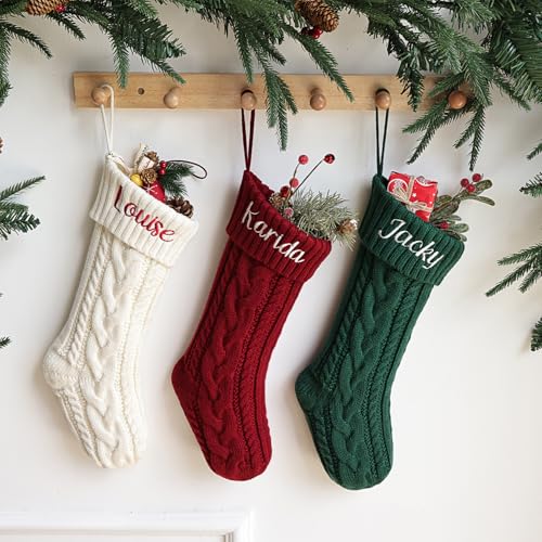 Personalized Knit Christmas Stocking - 18 Inch Custom Embroidered Name