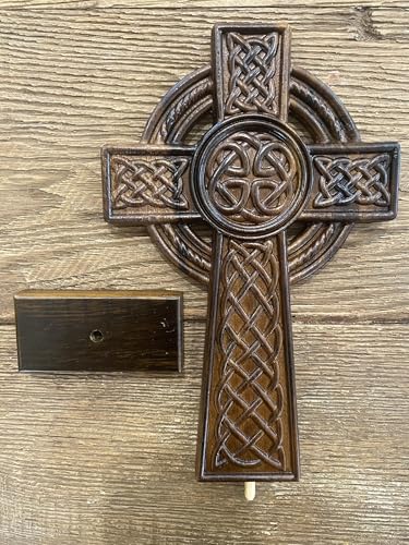 10-Inch Hand-Carved Wooden Celtic Cross Wall Art for Home Decor