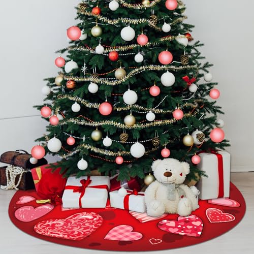 48-Inch Valentine's Day Heart Tree Skirt - Red & Pink Holiday Mat Decor