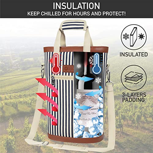 Insulated 2-Bottle Wine Carrier Tote Bag - Leakproof Padded Cooler
