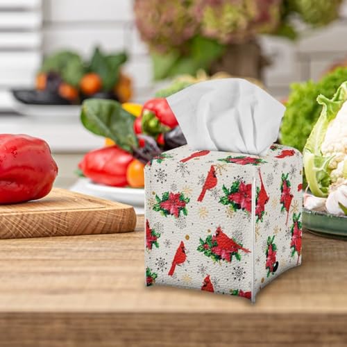 Cardinal Poinsettia PU Leather Tissue Box Cover - Doginthehole, Decor Box Holder