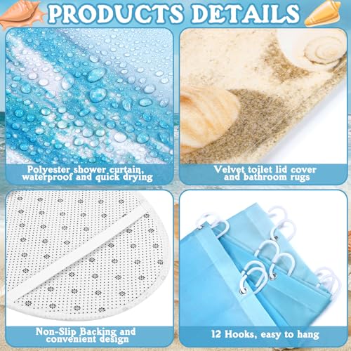8-Piece Coastal Beach Bathroom Set with Shower Curtain, Mats, and Towels