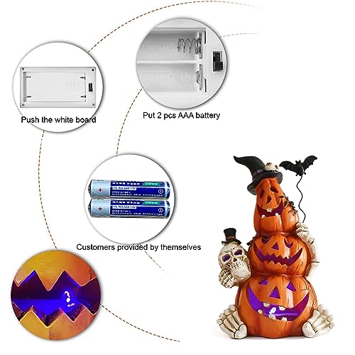 8.25-Inch Lighted Halloween Pumpkin Statue Resin Tabletop Decor
