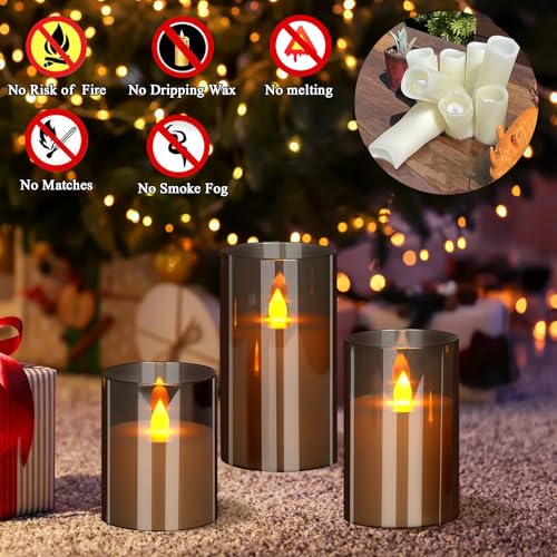 Flameless LED Pillar Candles Set with Remote & Timer - Gray 3 Pack