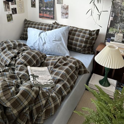 100% Washed Cotton Buffalo Plaid Duvet Cover Set - 3 Piece Full Size