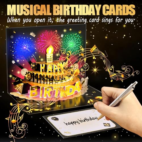 Bevbovcard Pop Up Birthday Card with LED Light & Music Blow Out Candle