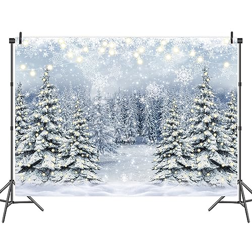 Winter Forest Photography Backdrop 7x5FT Snowy Pine Tree Scene Glitter Scene