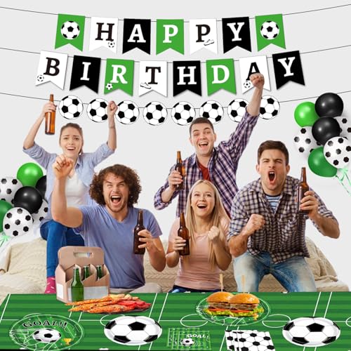 QIYANPAX Soccer Party Decorations Set - Includes Plates, Balloons, Banner, Tablecloth, Utensils for Soccer Theme Birthday Party
