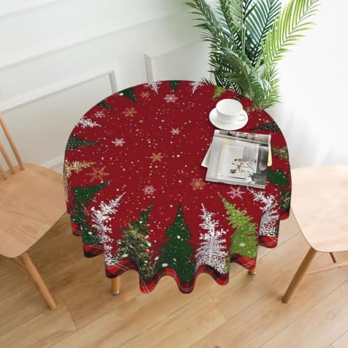 Ecixzyo Christmas Tree Round Tablecloth 60 Inch Polyester Washable Home Decor