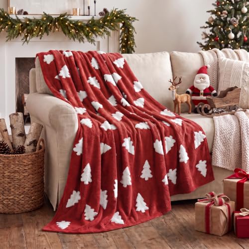Horaldaily Red Christmas Tree Shape 3D Textured Throw Blanket 60x80 Twin