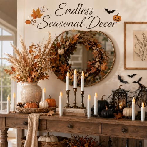 White Touch 12 Pack Flameless Taper Candles Battery Operated Flickering LED for Halloween Christmas Weddings