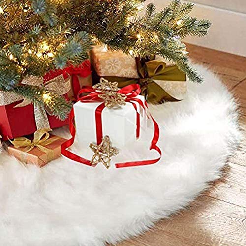 48-Inch Faux Fur Christmas Tree Skirt - Plush Snow White Holiday Decor