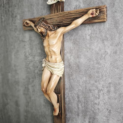 10-Inch Crucifix Wall Cross - Hand-Painted Stone Resin Religious Art