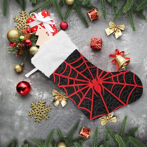 Spiderweb Red Christmas Stocking 18 Inch with Plush Faux Fur Cuff - CTYSHTDL 1PCS