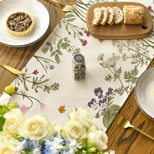 Artoid Mode Wildflowers Herb Spring Table Runner 13x90 Inch Beige Home Decor