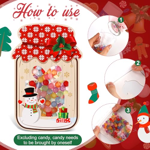 48 Christmas Mason Jar Gift Card & Treat Bag Set with Holiday Patterns