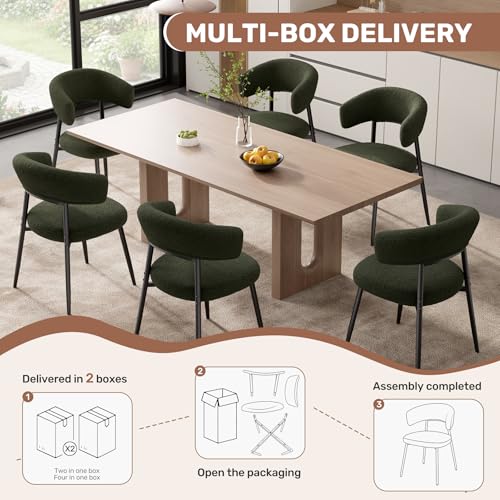 Set of 4 Boucle Upholstered Dining Chairs with Curved Backrest and Metal Legs
