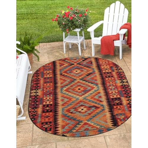 Unique Loom Outdoor Tribal Collection Area Rug - Tortuguero (2' 2" x 3' 1" Oval Multi/Blue)