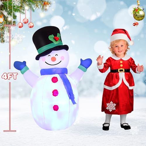 4 ft Christmas Inflatable Snowman with LED Lights - Indoor/Outdoor Yard Lawn Decor (Variation: 4 ft Christmas Snowman)