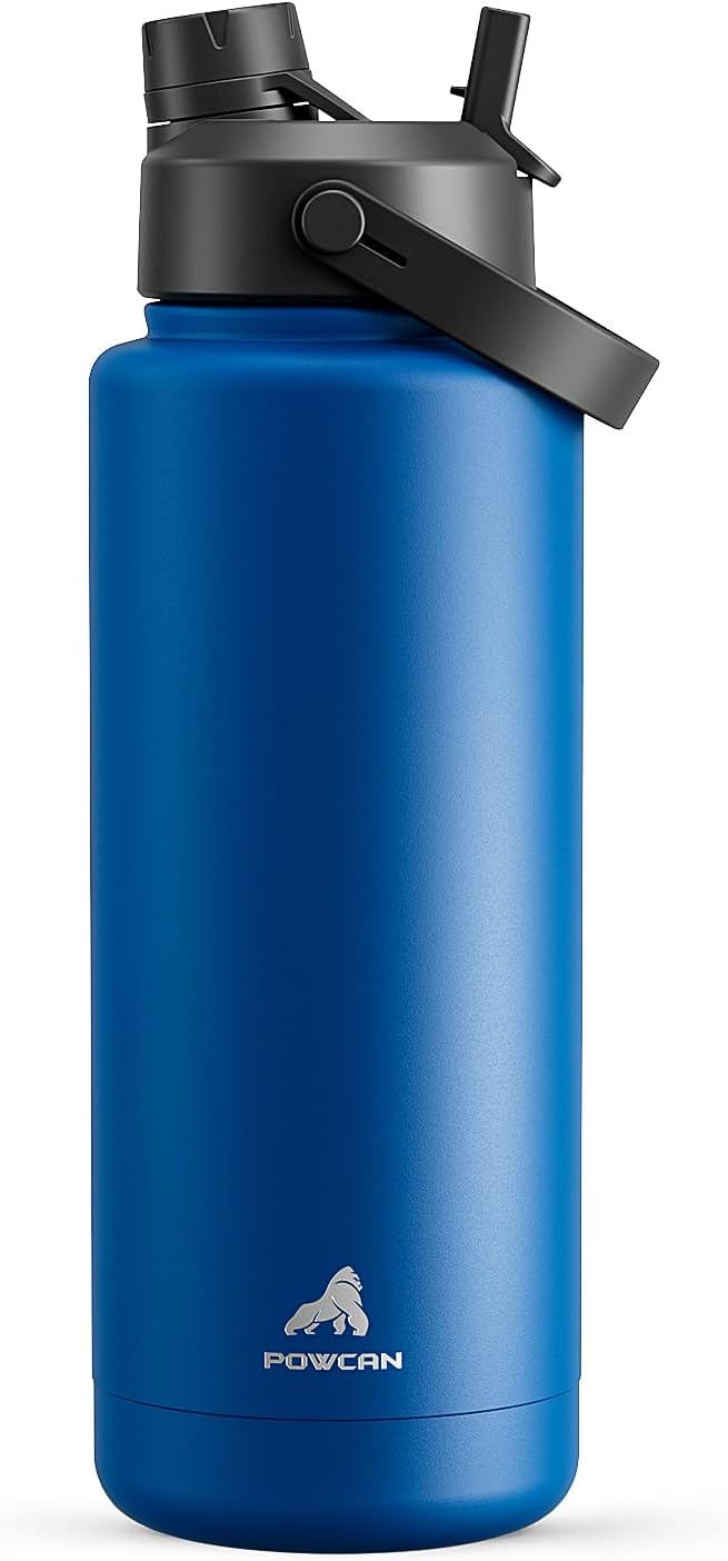 POWCAN 40 oz Insulated Water Bottle - 2-in-1 Straw & Spout Lid, Leak-Proof, BPA-Free | Pacific Ocean Color