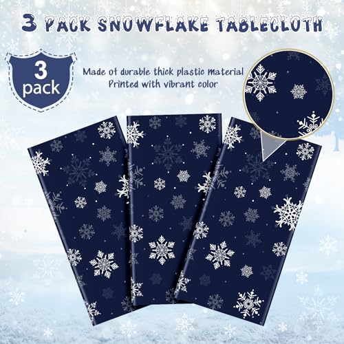 Blue & Silver 3Pcs Snowflake Christmas Tablecloths 54x108in - 3 Pieces