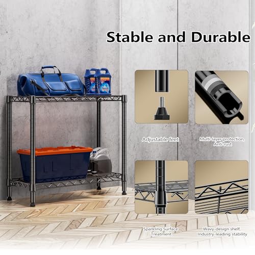 2-Tier Metal Wire Storage Rack & Shelving Unit, Black 27.6" W