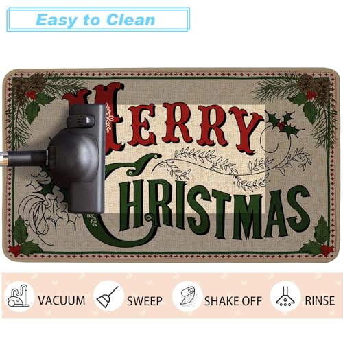 Merry Christmas Doormat 17x36in | Non-Slip Indoor/Outdoor Front Door Mat - Burlap Backing