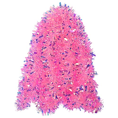 20ft Pink Iridescent Christmas Tinsel Garland with Star Accents