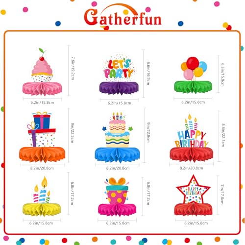 Gatherfun Happy Birthday Honeycomb Centerpiece Table Decorations Set - 9 Pcs