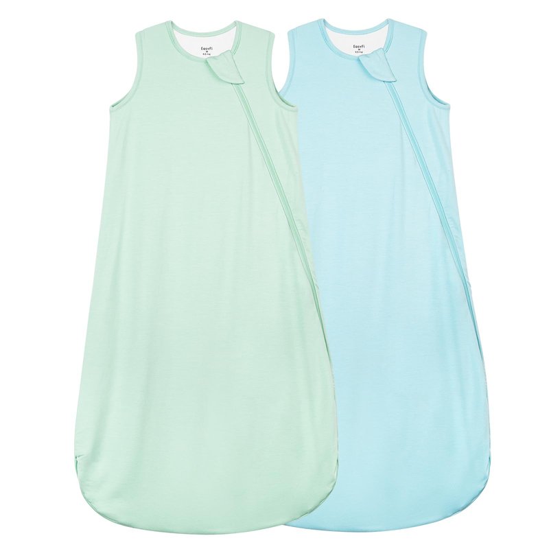 Supersoft Rayon Made from Bamboo Sleep Sack 18-24 Months 0.5 Tog Lightweight Toddler Sleep Sack 2t Baby Wearable Blanket with 2-Way Zipper Summer Unisex Sleeping Bag for Babies (2 Pack) Green & Blue