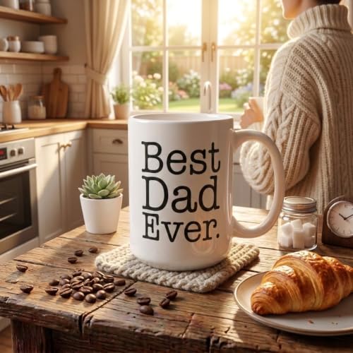 Best Dad Ever Mug 15 oz - Double-Sided Gift Coffee Cup, Father's Day