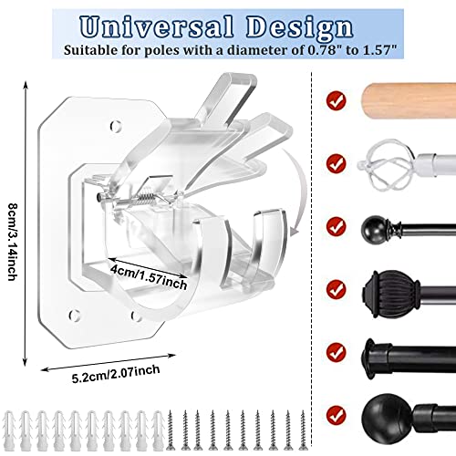 8-Pack No Drill Curtain Rod Brackets - Self-Adhesive Adjustable Holders