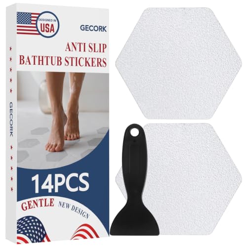 Anti-Slip Shower Stickers - 14 Pack Clear Hexagonal Bathtub Treads